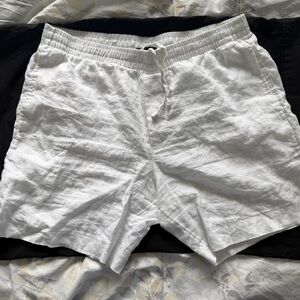 H&M White Linen Elastic Waist Shorts
